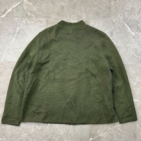 Pendleton Jacket Womens 2X Leather Merino Wool Full Zip Coat Sweater Army Green - Picture 3 of 11